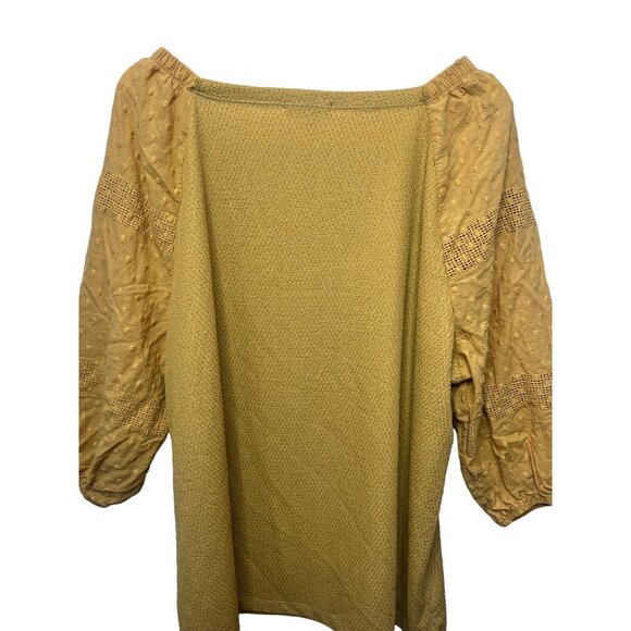 Soleillee Plus Size 2X Yellow Textured Peasant Blouse Puff Sleeve Boho Top - Picture 13 of 13